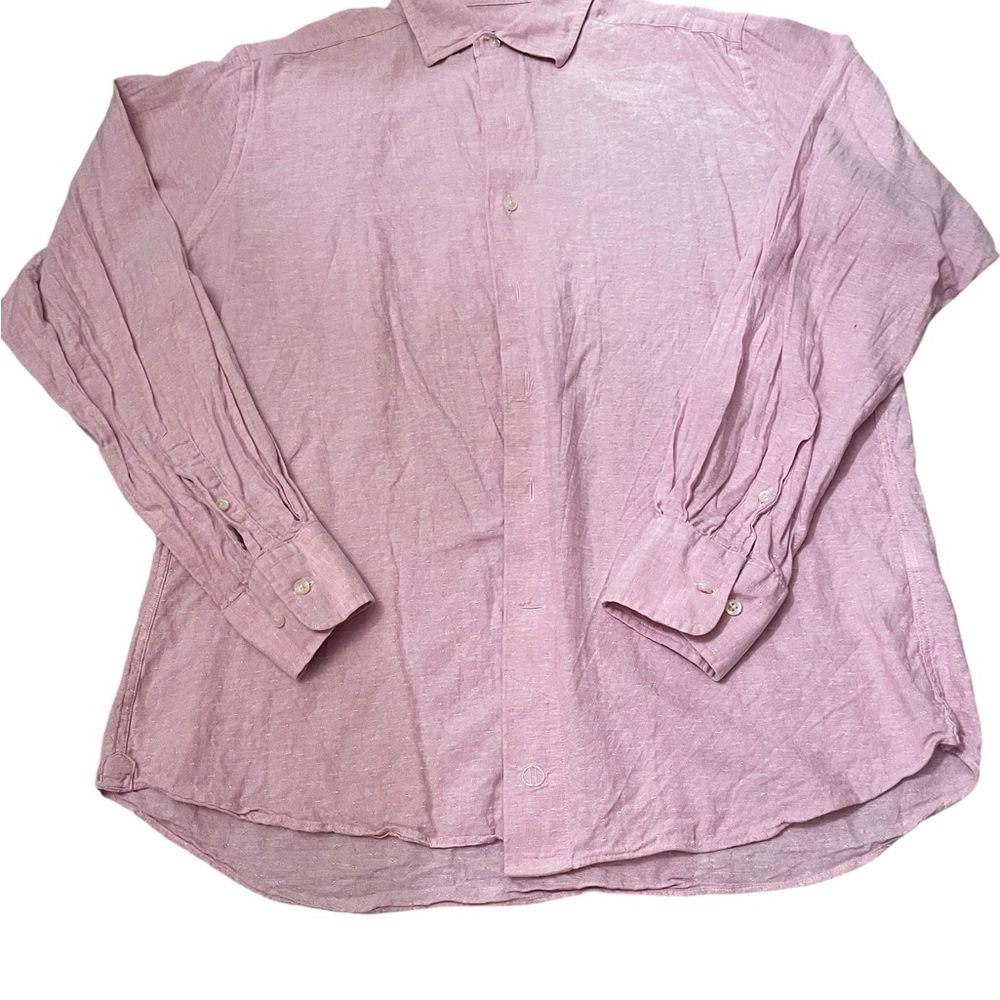 David Donahue Light Pink Linen Button-Down Shirt- 16